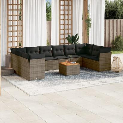 Set canapele de grădină cu perne, 11 piese, gri, poliratan GartenMobel Dekor