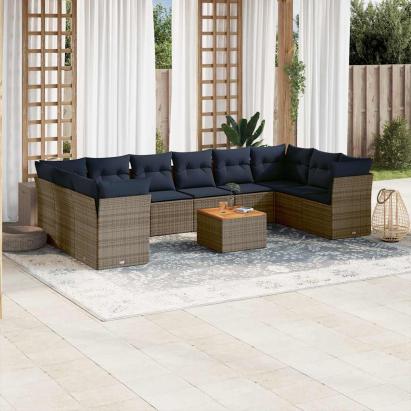 Set canapele de grădină cu perne, 11 piese, gri, poliratan GartenMobel Dekor
