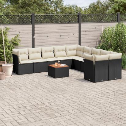 Set canapele de grădină cu perne, 11 piese, negru, poliratan GartenMobel Dekor