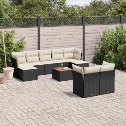 Set canapele de grădină cu perne, 10 piese, negru, poliratan GartenMobel Dekor