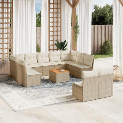 Set canapele de grădină cu perne, 12 piese, bej, poliratan GartenMobel Dekor