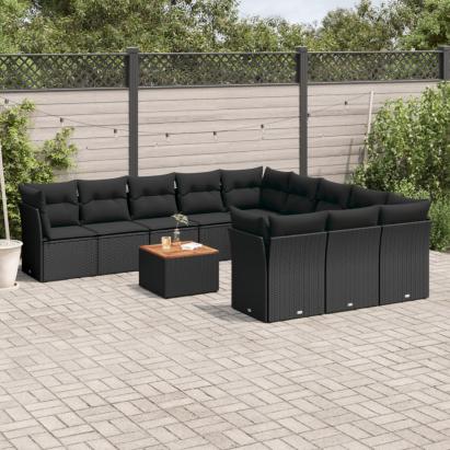 Set canapele de grădină, 12 piese, cu perne, negru, poliratan GartenMobel Dekor