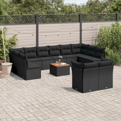 Set mobilier de grădină cu perne, 13 piese, negru, poliratan GartenMobel Dekor
