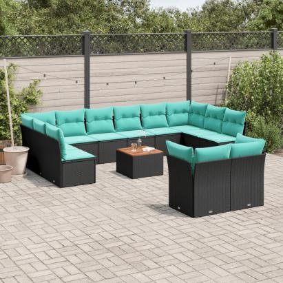 Set mobilier de grădină cu perne, 13 piese, negru, poliratan GartenMobel Dekor