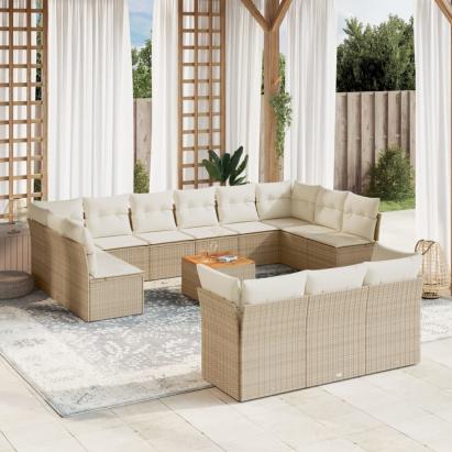 Set canapele de grădină, 14 piese, cu perne, bej, poliratan GartenMobel Dekor