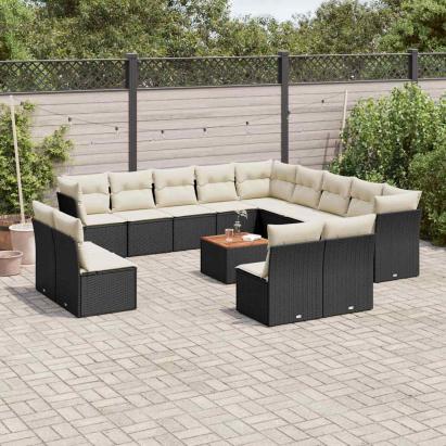 Set mobilier de grădină cu perne, 14 piese, negru, poliratan GartenMobel Dekor