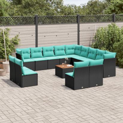 Set mobilier de grădină cu perne, 14 piese, negru, poliratan GartenMobel Dekor