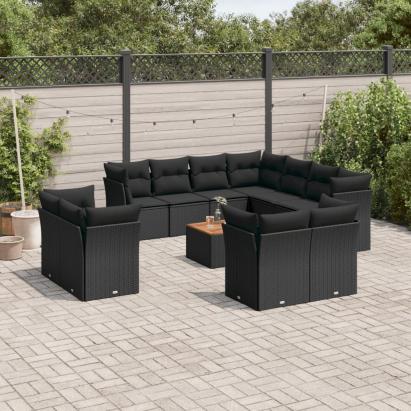Set canapele de grădină, 12 piese, cu perne, negru, poliratan GartenMobel Dekor