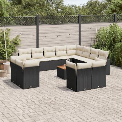 Set mobilier de grădină cu perne, 13 piese, negru, poliratan GartenMobel Dekor