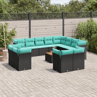Set mobilier de grădină cu perne, 13 piese, negru, poliratan GartenMobel Dekor