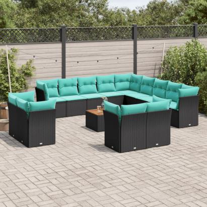 Set mobilier de grădină cu perne, 14 piese, negru, poliratan GartenMobel Dekor
