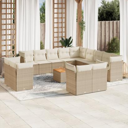 Set canapele de grădină, 14 piese, cu perne, bej, poliratan GartenMobel Dekor