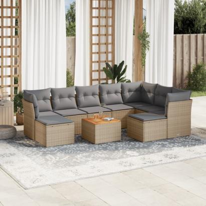 Set canapele de grădină, 10 piese, cu perne, bej, poliratan GartenMobel Dekor