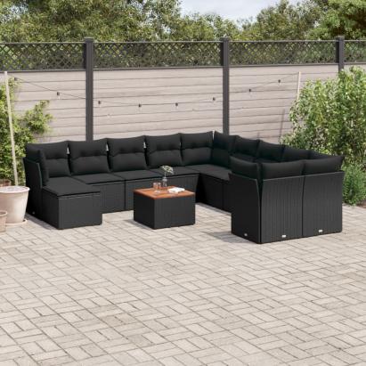 Set canapele de grădină, 12 piese, cu perne, negru, poliratan GartenMobel Dekor