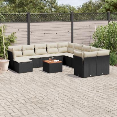 Set canapele de grădină, 12 piese, cu perne, negru, poliratan GartenMobel Dekor