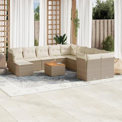 Set canapele de grădină cu perne, 12 piese, bej, poliratan GartenMobel Dekor