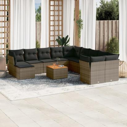 Set canapea de grădină cu perne, 12 piese, gri, poliratan GartenMobel Dekor