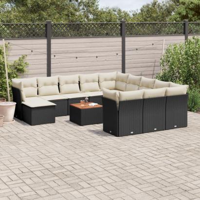 Set mobilier de grădină cu perne, 13 piese, negru, poliratan GartenMobel Dekor