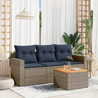 Set canapea de grădină cu perne, 4 piese, gri, poliratan GartenMobel Dekor