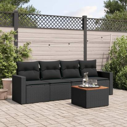 Set mobilier de grădină cu perne, 5 piese, negru, poliratan GartenMobel Dekor