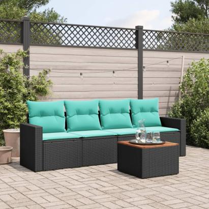 Set mobilier de grădină cu perne, 5 piese, negru, poliratan GartenMobel Dekor