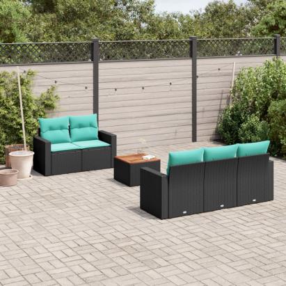 Set canapele de grădină cu perne, 6 piese, negru, poliratan GartenMobel Dekor