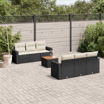Set canapele de grădină cu perne, 7 piese, negru, poliratan GartenMobel Dekor