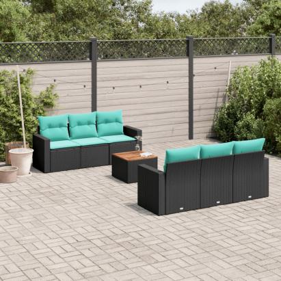 Set canapele de grădină cu perne, 7 piese, negru, poliratan GartenMobel Dekor