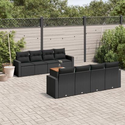 Set mobilier de grădină cu perne, 9 piese, negru, poliratan GartenMobel Dekor