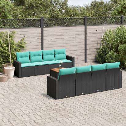 Set mobilier de grădină cu perne, 9 piese, negru, poliratan GartenMobel Dekor