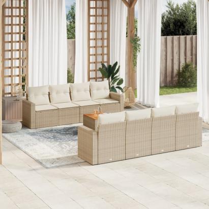 Set canapele de grădină, 9 piese, cu perne, bej, poliratan GartenMobel Dekor