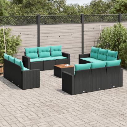 Set mobilier de grădină cu perne, 13 piese, negru, poliratan GartenMobel Dekor