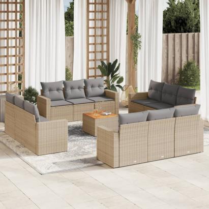 Set canapele de grădină, 13 piese, cu perne, bej, poliratan GartenMobel Dekor