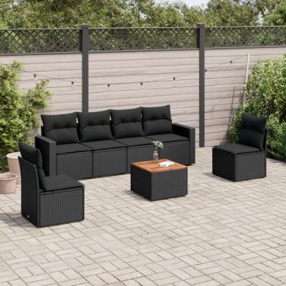 Set canapele de grădină cu perne, 7 piese, negru, poliratan GartenMobel Dekor