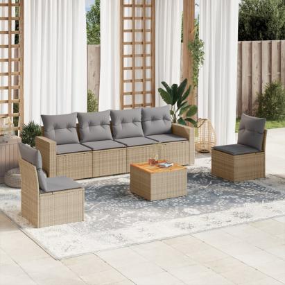 Set canapele de grădină, 7 piese, cu perne, bej, poliratan GartenMobel Dekor