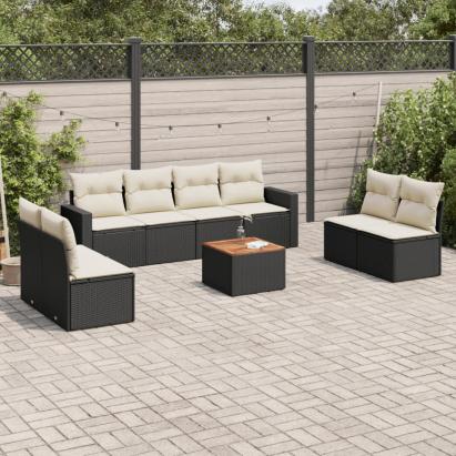 Set mobilier de grădină cu perne, 9 piese, negru, poliratan GartenMobel Dekor
