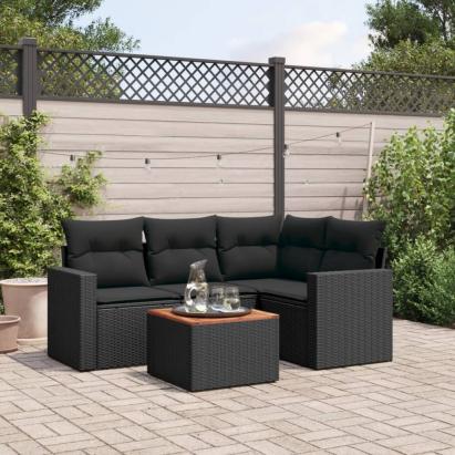 Set mobilier de grădină cu perne, 5 piese, negru, poliratan GartenMobel Dekor