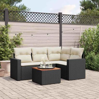 Set mobilier de grădină cu perne, 5 piese, negru, poliratan GartenMobel Dekor