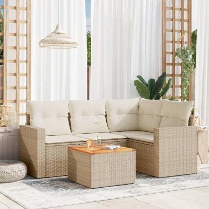 Set canapele de grădină cu perne, 5 piese, bej, poliratan GartenMobel Dekor