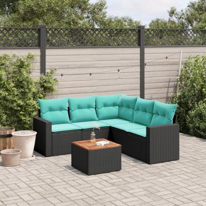 Set canapele de grădină cu perne, 6 piese, negru, poliratan GartenMobel Dekor