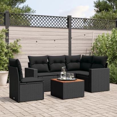 Set mobilier de grădină cu perne, 6 piese, negru, poliratan GartenMobel Dekor