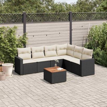 Set canapele de grădină cu perne, 7 piese, negru, poliratan GartenMobel Dekor