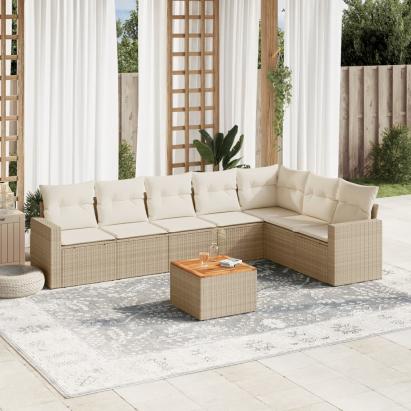 Set canapele de grădină, 8 piese, cu perne, bej, poliratan GartenMobel Dekor