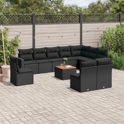 Set canapele de grădină cu perne, 11 piese, negru, poliratan GartenMobel Dekor