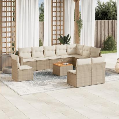 Set canapele de grădină cu perne, 11 piese, bej, poliratan GartenMobel Dekor