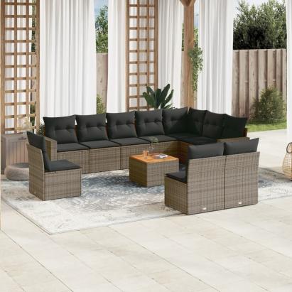 Set canapele de grădină cu perne, 11 piese, gri, poliratan GartenMobel Dekor