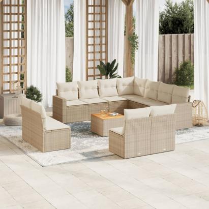 Set canapele de grădină cu perne, 12 piese, bej, poliratan GartenMobel Dekor