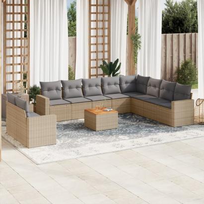 Set canapele de grădină, 11 piese, cu perne, bej, poliratan GartenMobel Dekor