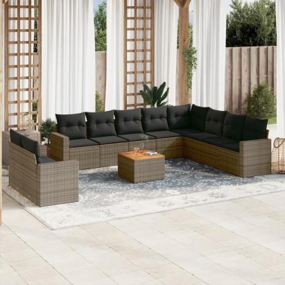Set canapele de grădină cu perne, 11 piese, gri, poliratan GartenMobel Dekor