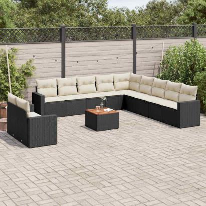 Set canapele de grădină, 12 piese, cu perne, negru, poliratan GartenMobel Dekor